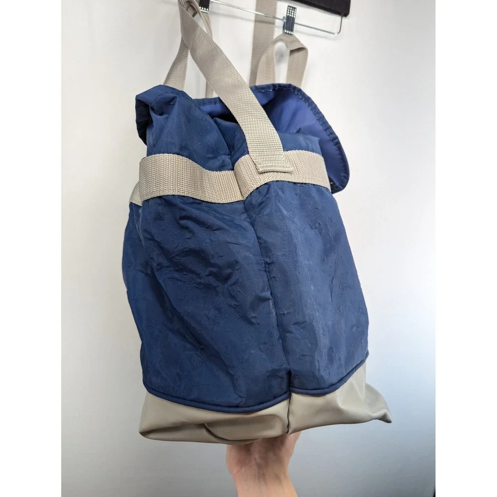 Vintage Tupperware Insulated Tote Bag Navy Blue Tan Large Picnic Grocery Bag